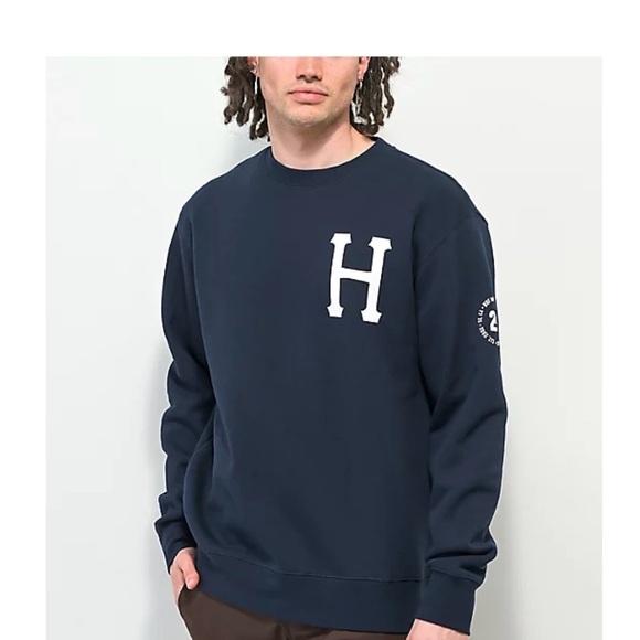 HUF Forever Crewneck Medium Blue Mens - Picture 2 of 8